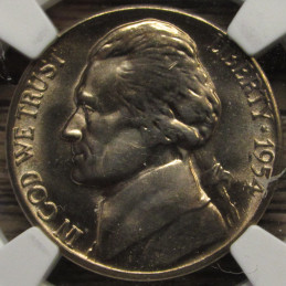 1954 S Jefferson Nickel - NGC Graded MS 65 - uncirculated vintage San Francisco nickel