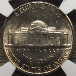 1954 S Jefferson Nickel - NGC Graded MS 65 - uncirculated vintage San Francisco nickel