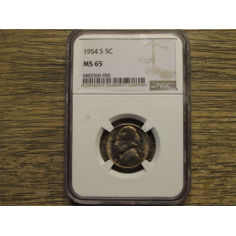 1954 S Jefferson Nickel - NGC Graded MS 65 - uncirculated vintage San Francisco nickel