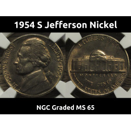 1954 S Jefferson Nickel - NGC Graded MS 65 - vintage San Francisco nickel