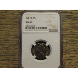 1954 S Jefferson Nickel - NGC Graded MS 65 - vintage San Francisco nickel