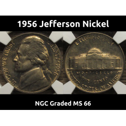 1956 Jefferson Nickel - NGC Graded MS 66 - vintage five cent coin