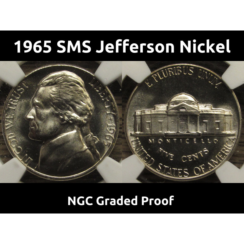 1965 SMS Jefferson Nickel - NGC Graded MS 67 - graded five cent coin 1965 SMS Jefferson Nickel - NGC Graded MS 67 - graded five cent coin