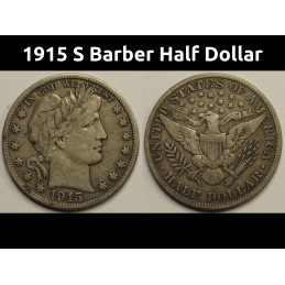 1915 S Barber Half Dollar - antique San Francisco mintmark American silver half