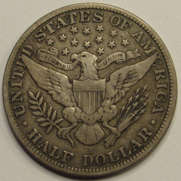 1915 S Barber Half Dollar - antique San Francisco mintmark American silver half
