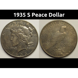 1935 S Peace Dollar - antique San Francisco mintmark final year of issue coin