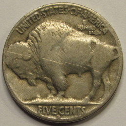 1914 D Buffalo Nickel - antique key date Denver mintmark five cent coin