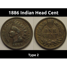 1886 Indian Head Cent - Type 2 - high grade antique American penny