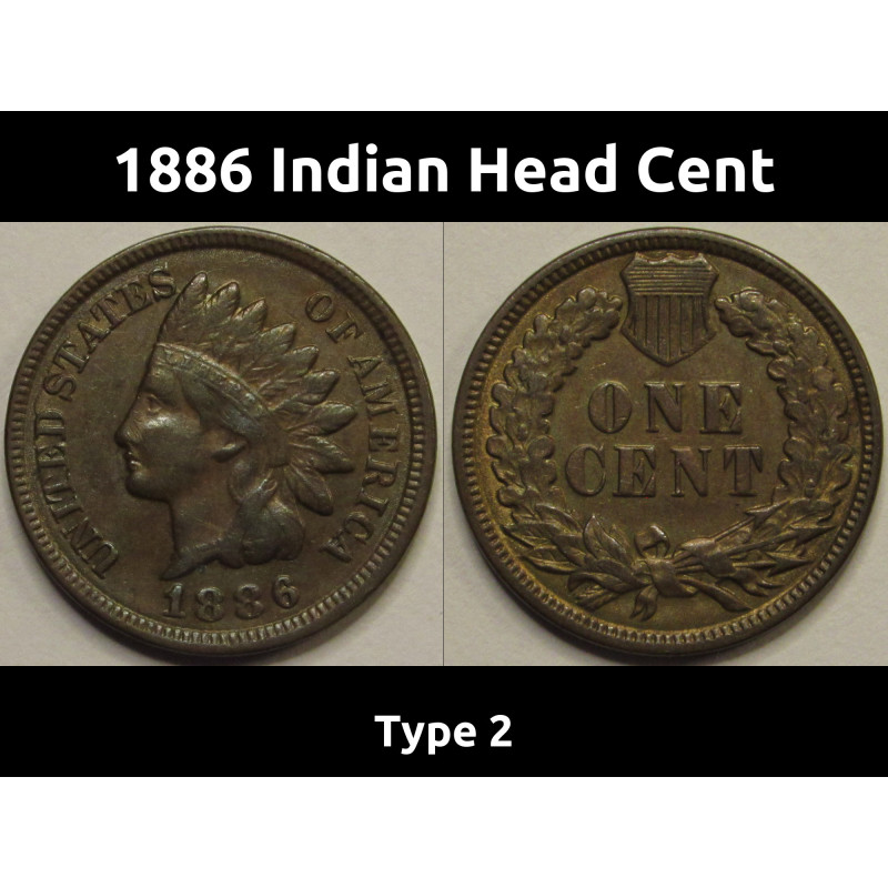1886 Indian Head Cent - Type 2 - high grade antique American penny 1886 Indian Head Cent - Type 2 - high grade antique American penny
