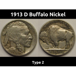 1913 D Buffalo Nickel - Type 2 - higher grade low mintage Indian Head nickel