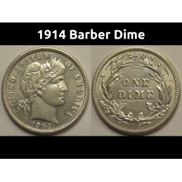 1914 Barber Dime - antique uncirculated American silver dime
