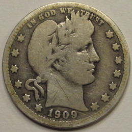 1909 O Barber Quarter - antique New Orleans mint low mintage quarter