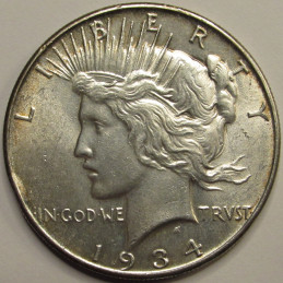 1934 Peace Dollar - antique later date uncirculated American silver dollar