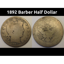 1892 Barber Half Dollar - first year of issue American silver 50 cent coin