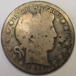 1894 Barber Half Dollar - historic early date antique American silver coin