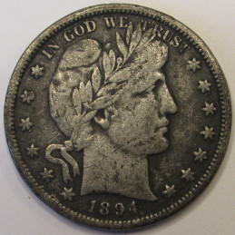1894 S Barber Half Dollar - antique San Francisco mintmark better condition silver coin