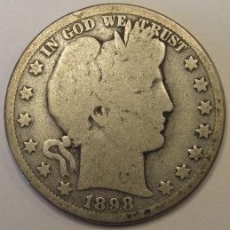 1898 O Barber Half Dollar - antique New Orleans turn of the century American silver coin