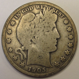 1905 S Barber Half Dollar - antique San Francisco mintmark American fifty cent silver coin