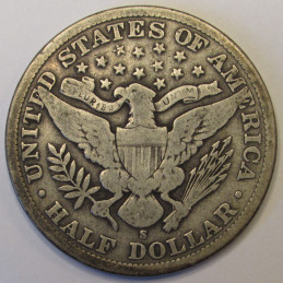 1905 S Barber Half Dollar - antique San Francisco mintmark American fifty cent silver coin
