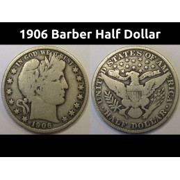 1906 Barber Half Dollar - antique American silver half dollar