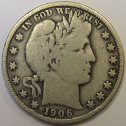 1906 Barber Half Dollar - antique American silver half dollar