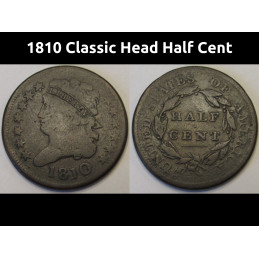 1810 Classic Head Half Cent - antique early American copper half penny