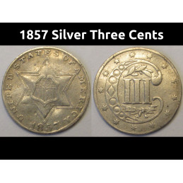 1857 Silver Three Cents - antique pre Civil War era small silver coin