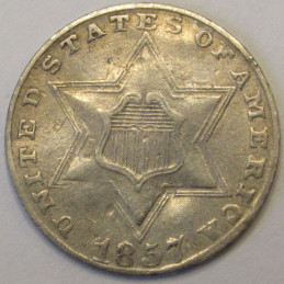 1857 Silver Three Cents - antique pre Civil War era small silver coin