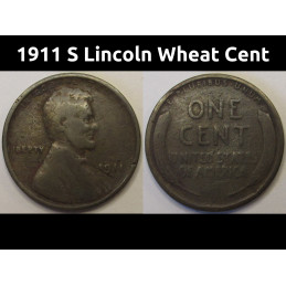 1911 S Lincoln Wheat Cent - antique low mintage San Francisco mintmark cent