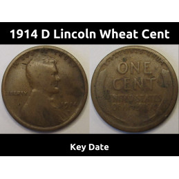 1914 D Lincoln Wheat Cent - antique key date Denver mintmark penny