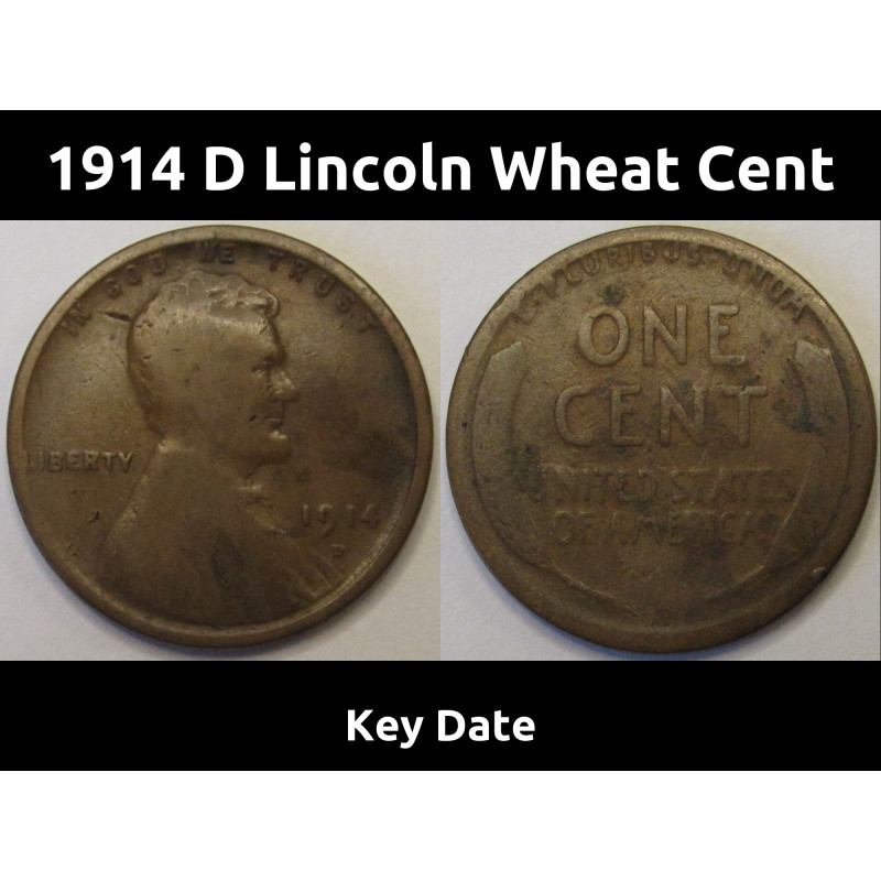 1914 D Lincoln Wheat Cent - antique key date Denver mintmark penny 1914 D Lincoln Wheat Cent - antique key date Denver mintmark penny