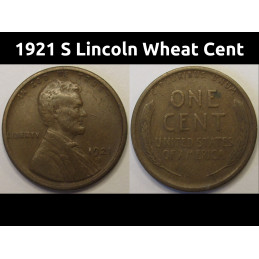 1921 S Lincoln Wheat Cent - antique San Francisco mintmark American penny