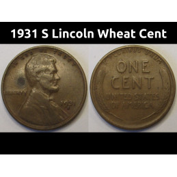 1931 S Lincoln Wheat Cent - antique key date San Francisco penny