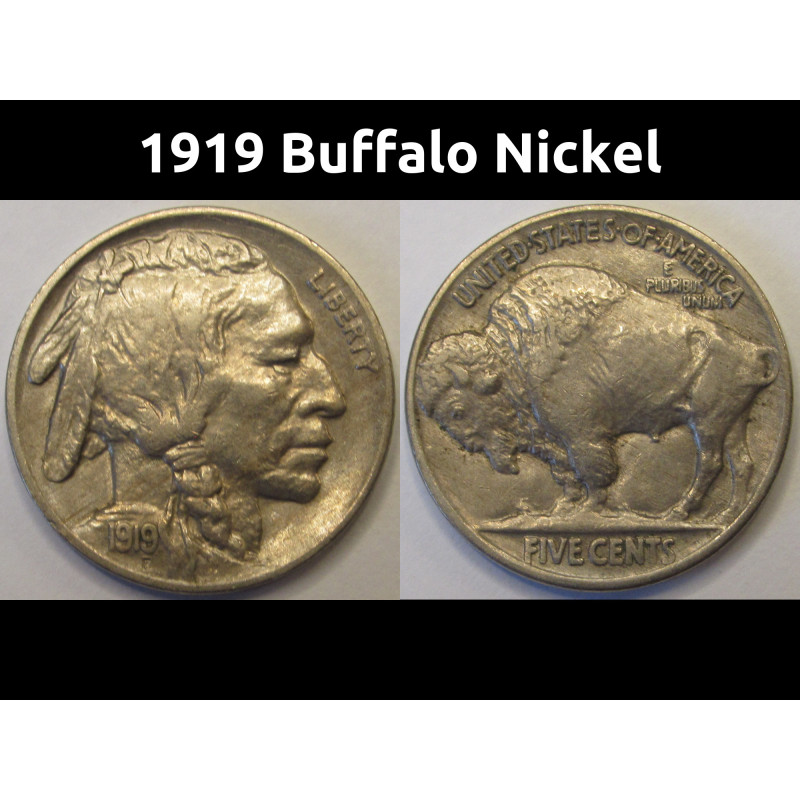 1919 Buffalo Nickel - antique higher grade American five cent coin