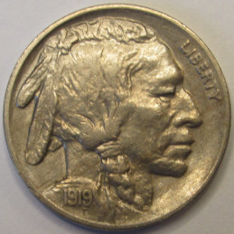 1919 Buffalo Nickel - antique higher grade American five cent coin