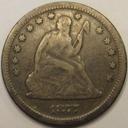 1877 S Seated Liberty Quarter - antique San Francisco mintmark Gilded Age silver coin