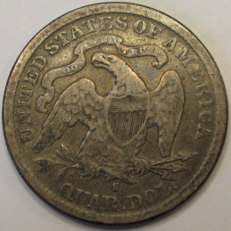 1877 S Seated Liberty Quarter - antique San Francisco mintmark Gilded Age silver coin