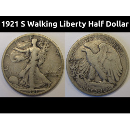 1921 S Walking Liberty Half Dollar - antique key date San Francisco mintmark coin