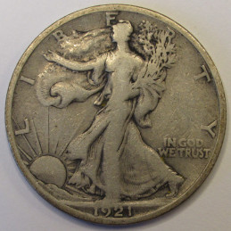 1921 S Walking Liberty Half Dollar - antique key date San Francisco mintmark coin