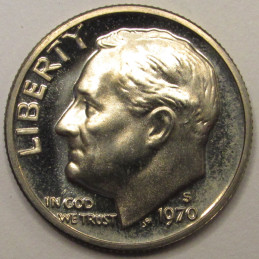 1970 S Roosevelt Dime - vintage proof American dime coin