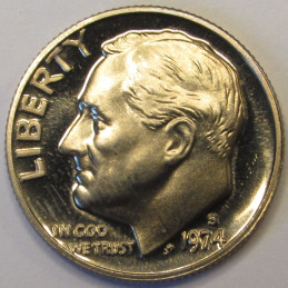 1974 S Roosevelt Dime - vintage beautiful American proof dime