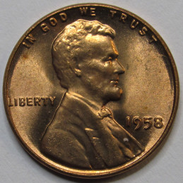 1958 Lincoln Wheat Cent - final year of issue uncirculated wheat penny