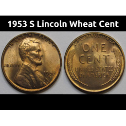 1953 S Lincoln Wheat Cent - antique San Francisco mintmark American wheat penny