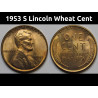 1953 S Lincoln Wheat Cent - antique San Francisco mintmark American wheat penny