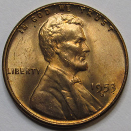 1953 S Lincoln Wheat Cent - antique San Francisco mintmark American wheat penny