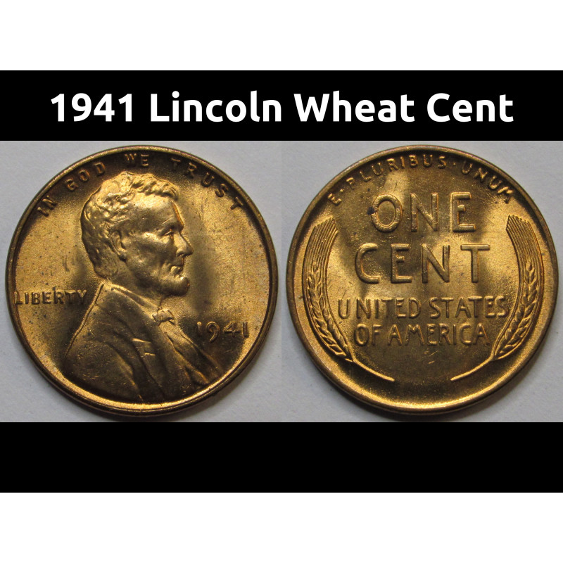 1941 Lincoln Wheat Cent - antique uncirculated WW2 era American wheat penny 1941 Lincoln Wheat Cent - antique uncirculated WW2 era American wheat penny