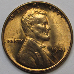 1941 Lincoln Wheat Cent - antique uncirculated WW2 era American wheat penny
