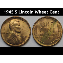 1945 S Lincoln Wheat Cent - antique San Francisco mintmark WW2 era American penny