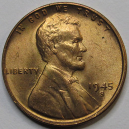 1945 S Lincoln Wheat Cent - antique San Francisco mintmark WW2 era American penny