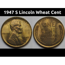 1947 S Lincoln Wheat Cent - antique San Francisco mintmark uncirculated penny